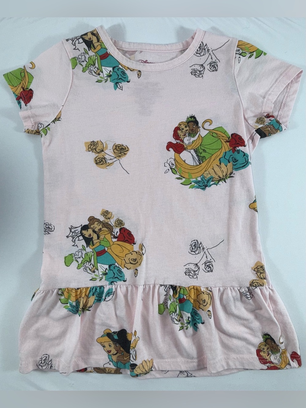 Disney Princess 4T Toddler Girl’s Pink Princess Print Peplum Dress